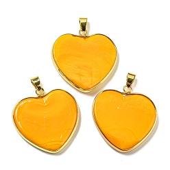 Orange Handmade Lampwork Pendants, with Brass Findings, Long-Lasting Plated, Lead Free & Cadmium Free, Heart Charms, Orange, 31~32x31~31.5x5mm, Hole: 6.5x4mm