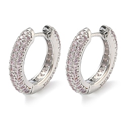 Pink Латунные микро проложить серьги обруча кубического циркония, без кадмия и без свинца, долговечный, стойки покрытие, платина, розовые, 16.5x17x3.5 мм