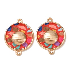 Roja Dijes de conector de esmalte de aleación impresos, enlaces redondos planos de mosaico, chapado en rack, dorado, rojo, 23x18x3 mm, agujero: 1.4 mm