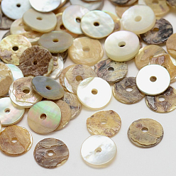 Chameau Perles de coquillage akoya naturelles, perles en nacre, plat rond, chameau, 4x1mm, trou: 1~1.5 mm, environ 1000 PCs / sachet 