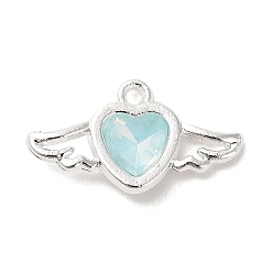 Синий Подвески из сплава со стразами, без свинца и без кадмия, сердце с крыла, серебряные, синие, 11.5x20.5x3.5 мм, отверстие : 1.5 мм