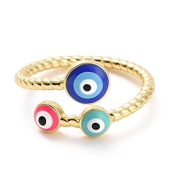 Ярко-Розовый Эмалированное кольцо-манжета сглаза, украшения из латуни с покрытием из светлого золота для женщин, без кадмия и без свинца, ярко-розовый, размер США 8 1/2 (18.5 мм)