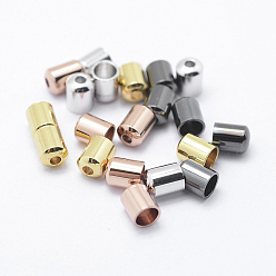 Mixed Color Brass Cord Ends, End Caps, Column, Long-Lasting Plated, Mixed Color, 5x4mm, Hole: 1mm, 3mm inner diameter