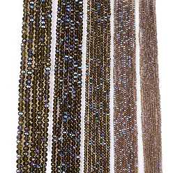 Olive Electroplate Glass Beads Strands, Half Rainbow Plated, Faceted, Rondelle, Olive, 3.5~3.8x3mm, Hole: 0.4mm, about 105~110pcs/strand, 29~31cm