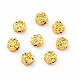 Real 18K Gold Plated Rack Plating Alloy Beads, Long-Lasting Plated, Cadmium Free & Lead Free, Rose, Real 18K Gold Plated, 5.5x5.5x2.5mm, Hole: 1.2mm