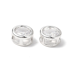 Прозрачный Латунные микро проложить кубического циркония бусы, плоско-круглые, 925 серебро покрытием, прозрачные, 9.5x5 мм, отверстие : 2.5x5 мм