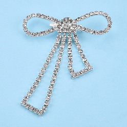Silver Crystal Rhinestone Bowknot Lapel Pin, Creative Brass Badge for Backpack Clothes, Silver, 71x55x10mm, Pin: 0.6mm