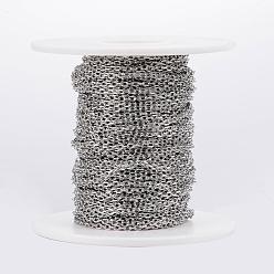Stainless Steel Color 304 Stainless Steel Cable Chains, Diamond Cut Chains, Soldered, Faceted, with Spool, Oval, Stainless Steel Color, 2.5x1.7~1.8x0.5mm, about 65.61 Feet(20m)/roll