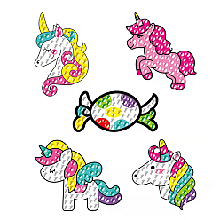 Mixed Color DIY Unicorn & Candy Diamond Painting Sticker Kits, including Self Adhesive Sticker and Resin Rhinestones, Mixed Color, 60~70mm, 5 patterns, 1pc/pattern, 5pcs