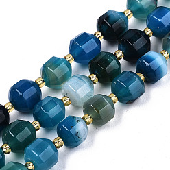Dodger Blue Natural Agate Beads Strands, Faceted, with Seed Beads, Dyed, Round, Dodger Blue, 10.5x9.5mm, Hole: 1.2mm, about 31~32pcs/strand, 14.96 inch(38cm)