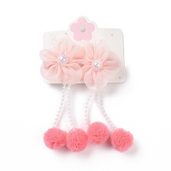 Misty Rose Flower Cloth Metallic Alligator Hair Clips, with Acrylic Beads, Flower, Children's Day Jewelry, Misty Rose, 105x50x15~16mm, 2pcs/card