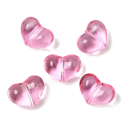 Ярко-Розовый Прозрачные стеклянные бусины, окрашенная и подогревом, сердце, ярко-розовый, 15.5x21x11.5 мм, отверстие : 1.5 мм