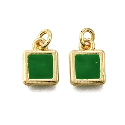Зеленый Латунь эмаль прелести, с целью перехода в кольце, квадратный шарм, стойки покрытие, без кадмия и без свинца, долговечный, золотые, зелёные, 9.5x7x1.5 мм, отверстие : 2.6 мм