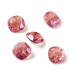 Rose Crackle Moonlight Style Glass Rhinestone Cabochons, Pointed Back, Square, Rose, 8x8x4mm