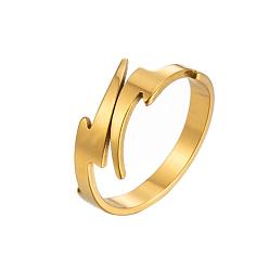 079 Golden Geometric Stainless Steel Lightning Ring - Retro and Personalized 18K Gold Open Design for Fashionable Minimalist Style