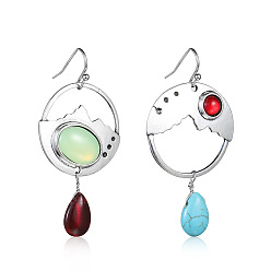 image color 925 Silver Gemstone Earrings with Agate and Turquoise - Geometric Pendant, Handmade, Moonstone.