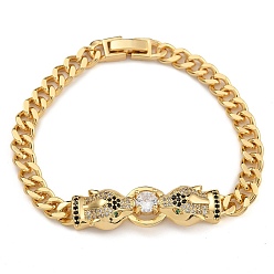 Черный Латунь микро проложить кубические циркониевые браслеты, со стеклом, реальный 18 k позолоченный, леопард, чёрные, 7-3/8 дюйм (18.6 см)