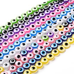 Mixed Color Resin Imitation Lampwork Beads Strands, Flat Round with Evil Eye, Mixed Color, 20x9mm, Hole: 1.4mm, about 20pcs/strand, 15.94 inch(40.5cm)