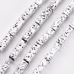 Серебро Гальванические бусины из натуральной лавы, кубоид, неровный, серебряные, 12.5x4x4 мм, отверстие : 1 мм, около 32 шт / нитка, 15.75 дюйм (40 см)