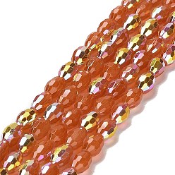 Indian Red Baking Painted Glass Beads Strands, Imitation Opalite, Faceted, AB Color, Oval, Indian Red, 4x6mm, Hole: 0.8mm, about 69pcs/strand, 16.54~16.73''(42~42.5cm)