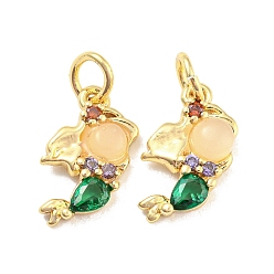 Зеленый Подвески из латуни с цирконием для женщин, долговечный, без свинца и без кадмия, реальный 18 k позолоченный, зелёные, 14x7.5x3 мм