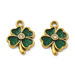 Настоящее золото 18K 304 из нержавеющей стали горный хрусталь подвески, с эмалью, ионное покрытие (ip), клевер очарование, реальный 18 k позолоченный, 18.5x13.5x2.5 мм, отверстие : 1.8 мм