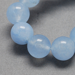 Light Blue Natural Jade Bead Strands, Dyed, Round, Light Blue, 10mm, Hole: 1mm, about 38pcs/strand, 14.9 inch