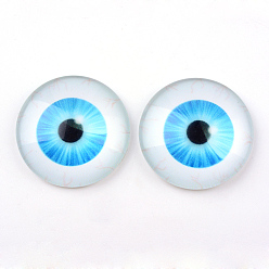 Sky Blue Glass Cabochons for DIY Projects, Half Round/Dome with Dragon Eye Pattern, Sky Blue, 10x3.5mm
