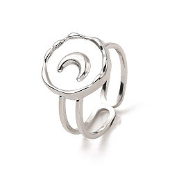 Нержавеющая Сталь Цвет Не тускнеет 304 нержавеющая сталь открытая манжета подушечка кольца настройки, плоский круглый и лунный, цвет нержавеющей стали, размер США 6 1/2 (16.9 мм), 5 мм