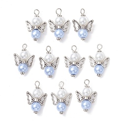 Antique Silver 10Pcs Glass Pendants, with Alloy Finding, Angel Charms, Antique Silver, 27.5x18x8.5mm, Hole: 3mm