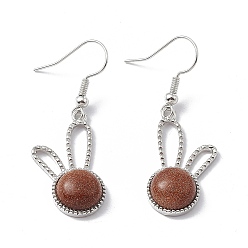 Камень с Пылевым Золотом Серьги-подвески с кроликом из синтетического золота, платиновые латунные украшения для женщин, 42 мм, штифты : 0.6 мм