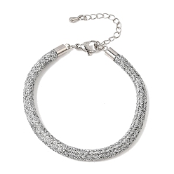 Light Grey Braided Round Polyester Cord Bracelet Makings, with Brass Findings and 202 Stainless Steel Lobster Claw Clasps, Stainless Steel Color, Light Grey, 7.28 inch(18.5cm)