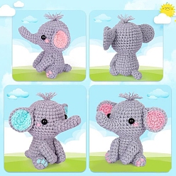 Elephant Animal Display Decoration DIY Knitting Kits for Beginners, including Doll Eye, Crochet Hook, Stitch Marker, Yarn, Instruction, Elephant, 10cm