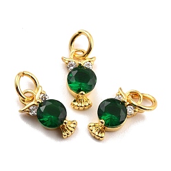 Темно-Синий Латунные микро проложить кубического циркония прелести, реальный 18 k позолоченный, без кадмия и без свинца, сова, темно-синий, 11x6x3 мм, отверстие : 3.8 мм