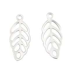 Stainless Steel Color Leaf 201 Stainless Steel Charm Pendants, Smooth Surface, Stainless Steel Color, 13x5.5x0.5mm, Hole: 1mm