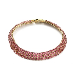 Cerise Cubic Zirconia Tennis Bracelets for Women Girl Gift, with Brass Clasps, Real 18K Gold Plated, Cerise, 7-1/8 inch(18cm)