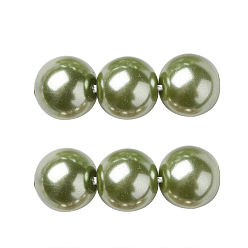 Olive Terne Brins de perles rondes en verre teinté écologique, Grade a, cordon en coton fileté, vert olive, 6mm, Trou: 0.7~1.1mm, Environ 72 pcs/chapelet, 15 pouce