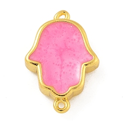 Ярко-Розовый Стойка покрытие латунь эмаль религия хамса рука соединительные подвески, долговечный, без кадмия и без свинца, реальный 18 k позолоченный, ярко-розовый, 19x13x4 мм, отверстие : 1 мм