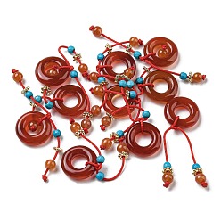 Red Agate Natural Red Agate Donut Pendants, Ring Charms with Faceted Synthetic Turquoise Tassel, 40mm, Donut: 14x34mm, Hole: 6mm