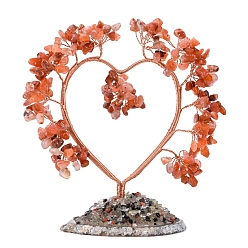 Red Agate Natural Red Agate Chips Heart Tree Decorations, Copper Wire Feng Shui Energy Stone Gift for Women Men Meditation, 150x150mm