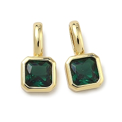 Темно-Зеленый Латунные микро проложить кубического циркония прелести, квадратных амулеты, без кадмия и без свинца, долговечный, стойки покрытие, реальный 18 k позолоченный, темно-зеленый, 15x7.5x3.5 мм, отверстие : 6x4 мм