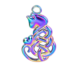 Rainbow Color 201 Stainless Steel Pendants, Cat with Heart Charm, Rainbow Color, 23x14x3mm, Hole: 2mm