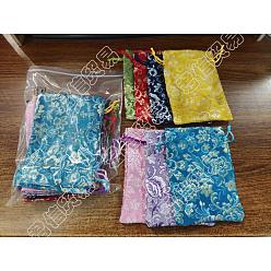 Mixed Color Nbeads 21Pcs 7 Colors Polyester Pouches, Drawstring Bag, Rectangle with Floral Pattern, Mixed Color, 14x11x0.3cm, 3pcs/style