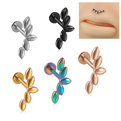 Нержавеющая Сталь Цвет 304 лабреты из нержавеющей стали с внутренней резьбой, 5 конские глаза, цвет нержавеющей стали, 8 мм, штифты : 1.2 мм