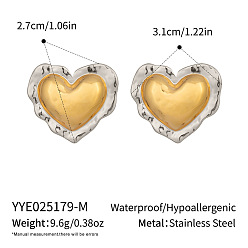Настоящее золото 18K Сердце 304 нержавеющей стали серьги, реальный 18 k позолоченный, 27x31 мм
