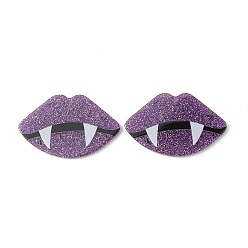 Medium Purple Opaque Printed Acrylic Pendants, with Glitter Powders, Lip Charm, Medium Purple, 26.5x41.5x2.2mm, Hole: 1.6mm