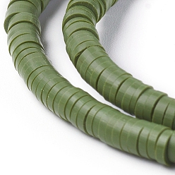 Светло-зеленый Коричневый Бусины из полимерной глины , Диск / плоские круглые, Heishi бусы, оливковый, 4x1 мм, отверстие : 1 мм, около 380~400 шт / нитка, 17.7 дюйм
