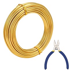 Oro Kits de joyería envueltos en alambre de bricolaje, con alicates de corte lateral de hierro y alambre de aluminio, oro, 17 calibre, 1.2 mm, 10 m / rollo, 2 rollos / set