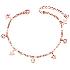 Rose Gold SHEGRACE Titanium Steel Anklet, with Grade AAA Cubic Zirconia, Star, Rose Gold, 7-7/8 inch(20cm)