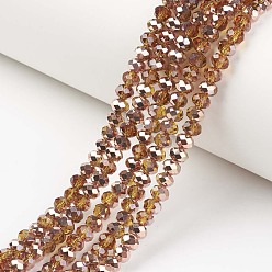 Peru Electroplate Transparent Glass Beads Strands, Half Copper Plated, Faceted, Rondelle, Peru, 3x2mm, Hole: 0.8mm, about 150~155pcs/strand, 15~16 inch(38~40cm)
